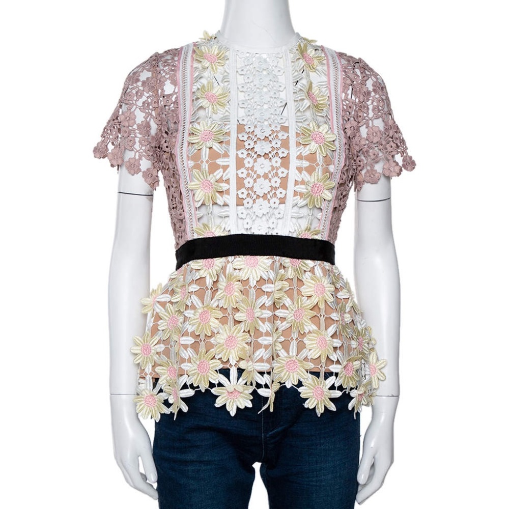 SELF-PORTRAIT Self Portrait Multicolor 3D Floral Guipure Lace Peplum Top